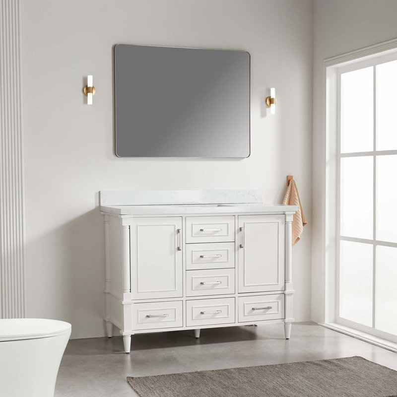 Meuble-lavabo autoportant entièrement assemblé avec 2 poignées