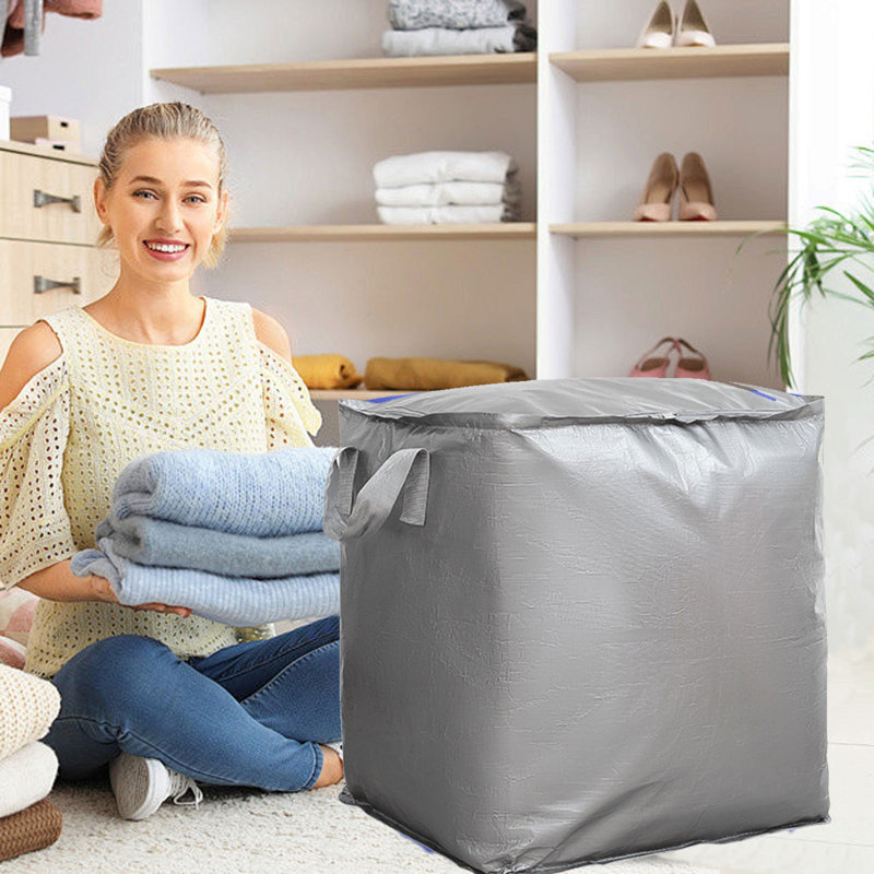  Double Zipper Storage Bags Large Moving Packing Bags, Closet Organizers and Storage, Heavy Duty Clothes Storage Bins Containers for Blanket, Comforter, Pillow, Bedding, Gray