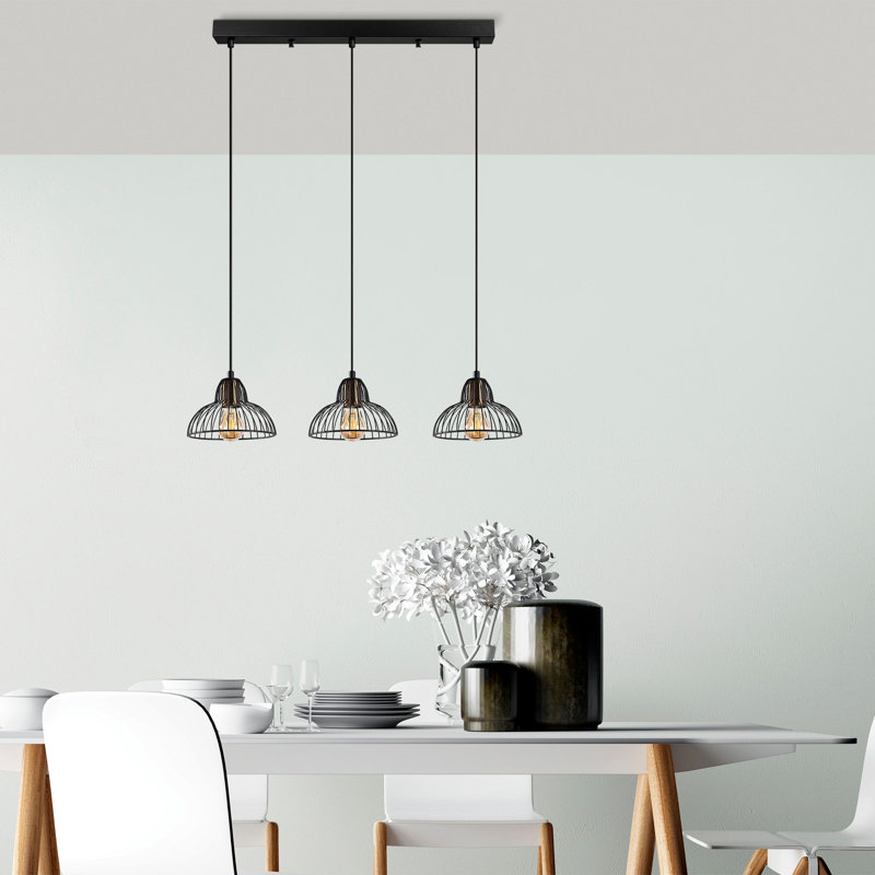 Luminaire suspendu en forme de dôme à 3 lumières pour îlot de cuisine, Noir