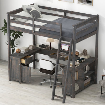 Lit mezzanine double avec bureau en U