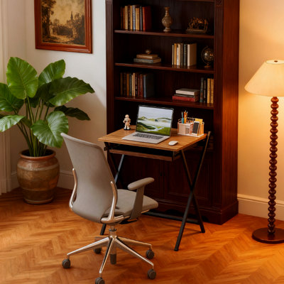 Bureau d'ordinateur pliable, avec tablette pour moniteur pour petit espace, bureau personnel, bureau, noyer