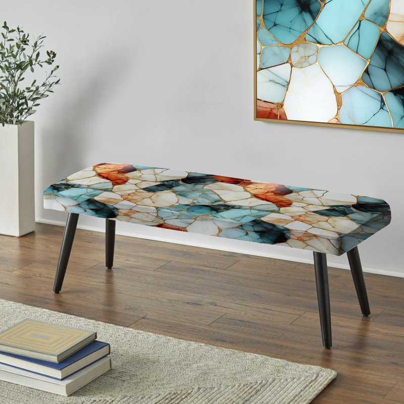 Banc multicolore en marbre mosaïque harmonie - banc rembourré en marbre noir
