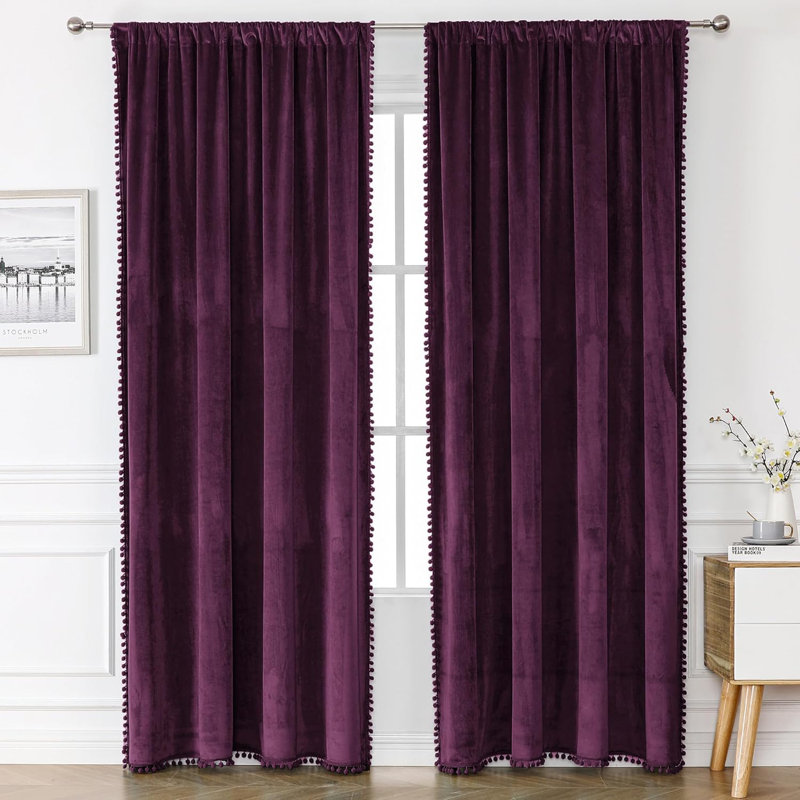 Aleria Velvet Room Darkening Curtain Pair, 52" W x 120" L, Purple