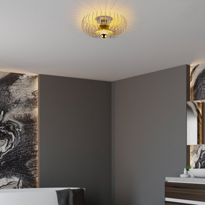 Elegant Gold Chandelier Light Fixture, 14.2 x 14.2 x 4.7 Inches | Metal Body, Non-Adjustable Height, 1 x E27 Socket (Max 40W) | Perfect for Dining Room or Living Room, Stylish and Modern Design