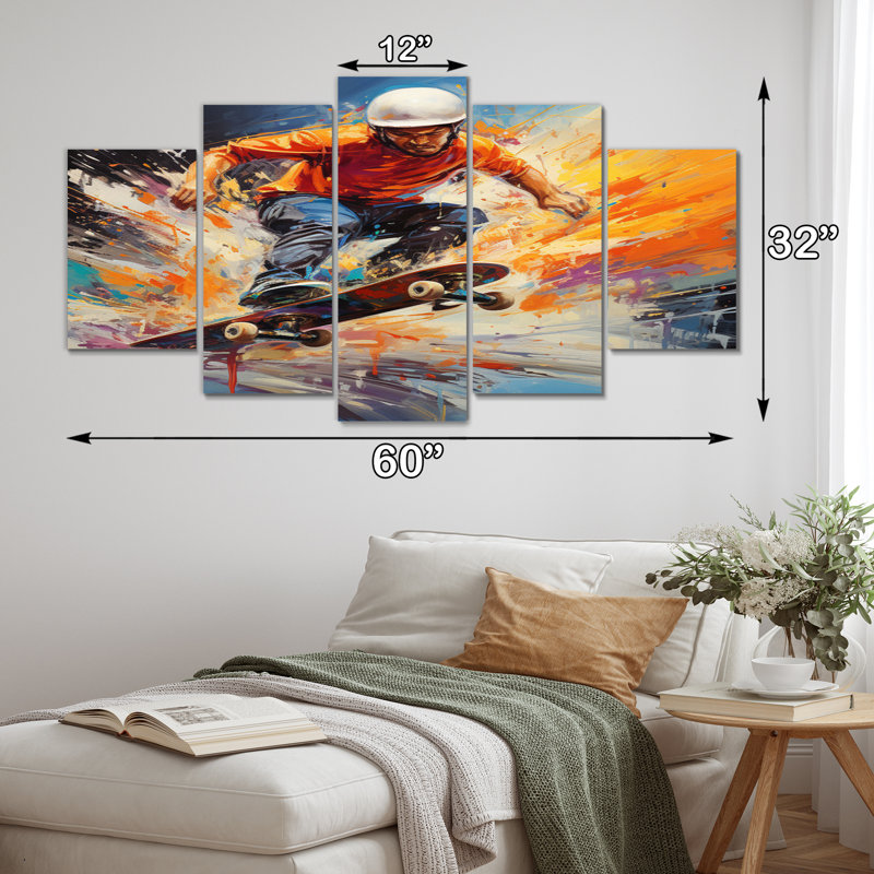 Skateboard Urban Pulse - impression d'art sur toile sport - 5 panneaux