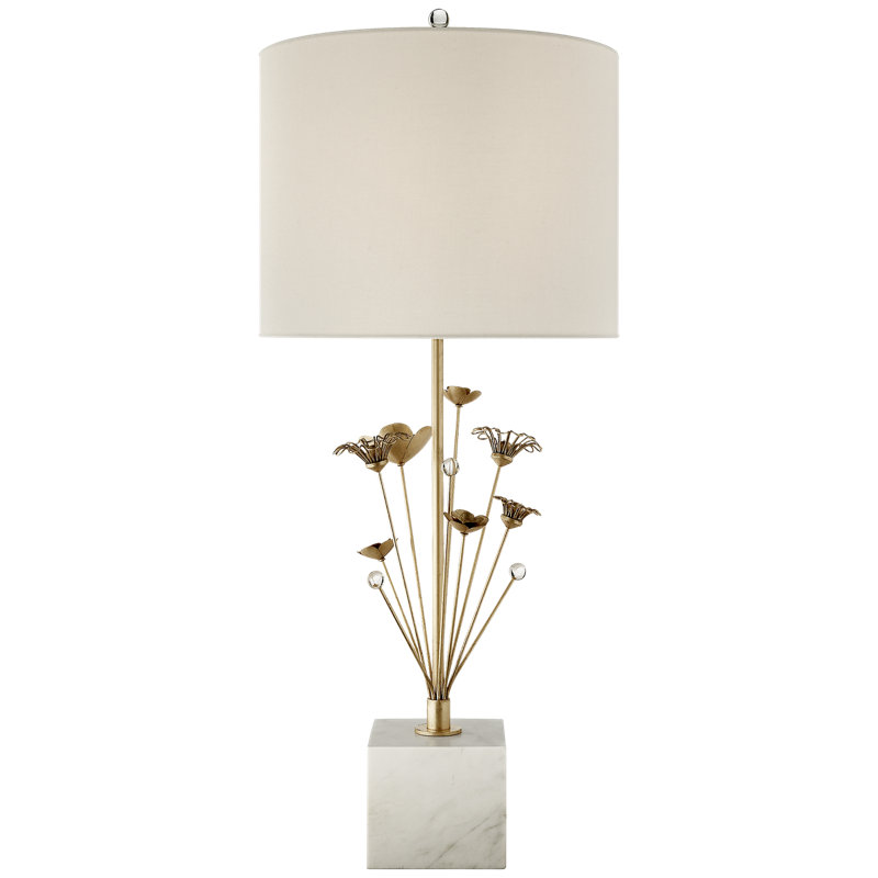 Table Lamp, Burnished Silver Leaf/White Marble, Cream