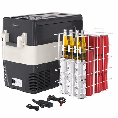 Large Capacity 12V Car Refrigerator 52QT (50L) – Portable Electric Cooler & Freezer, -4℉~50℉, Quiet Compressor, AC/DC Powered, with Basket for Truck, RV, Camping, Travel