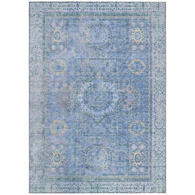 Machine Washable Indoor/Outdoor Xhevrie Blue Rug