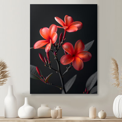 «Red Plumeria Whimsical Wonders II - Plumeria», reproduction d'art murale rouge