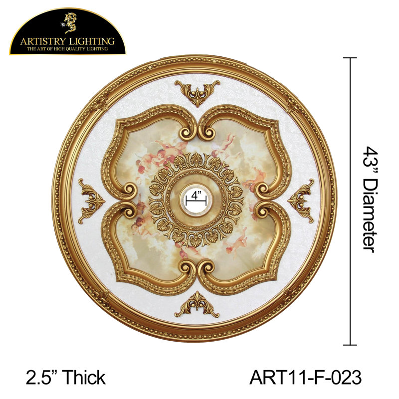 Motif d'ange de ciel rond rond 43 po, Blanc / Doré