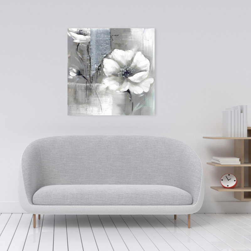 Fleurs monochromes argentées sur toile - décor industriel botanique