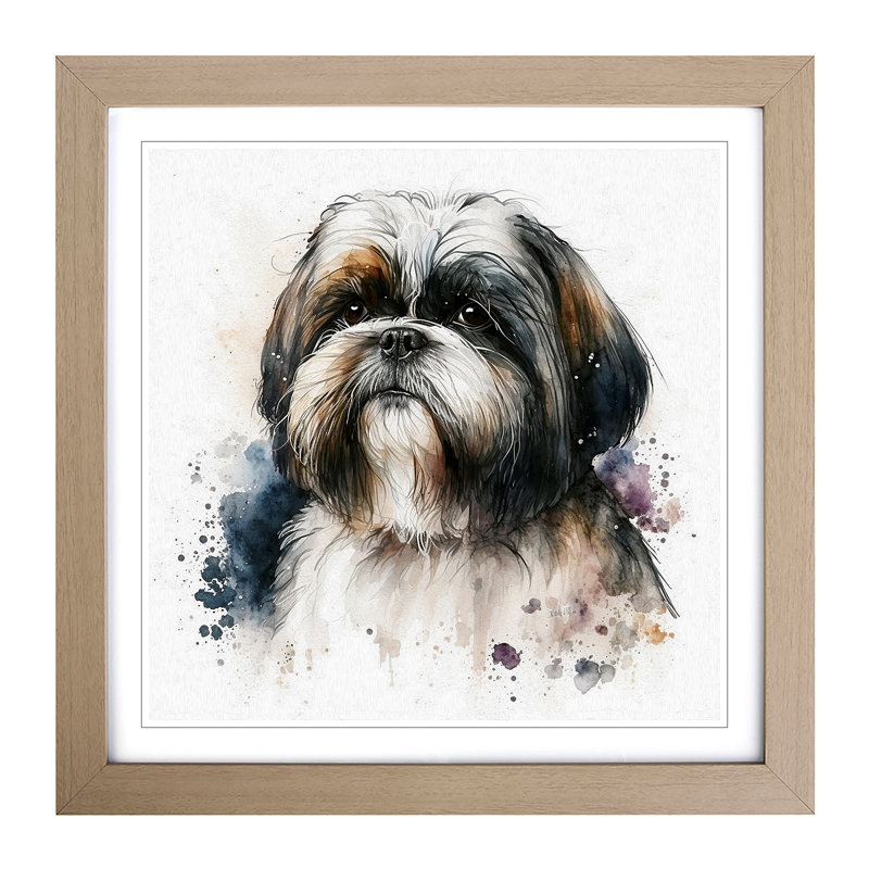 Shih Tzu Watercolour - Single Picture Frame Print on Wood, Oak