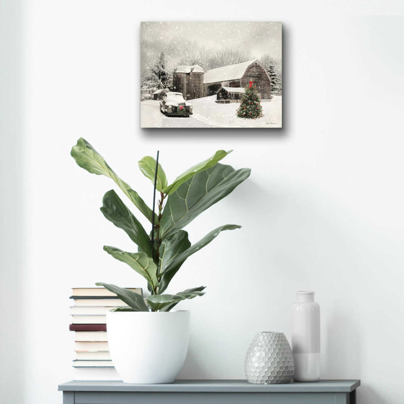 «Farmhouse Christmas» par Lori Deiter, art mural en verre acrylique, H 12 po x l 16 po x P 0,13 po