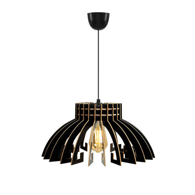 Lustre noir élégant, design scandinave, câble réglable | Structure en panneau de fibres à densité moyenne de 0,1 po d'épaisseur | Diamètre du capuchon: 21,3 po, longueur du capuchon: 11,8 po, hauteur totale: 25,6 po | Douille E27, 40 W maximum | Parfait pour les salles à manger et les espaces de vie modernes