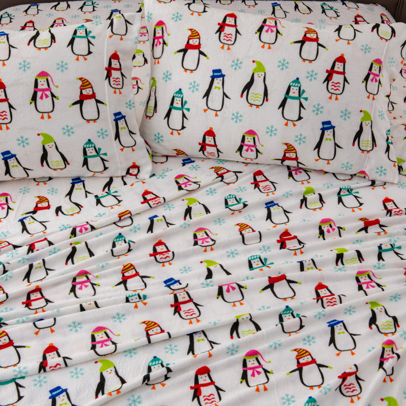 Ultra Soft Micro Plush Velvet Solid Sheet Sets, Penguins, King