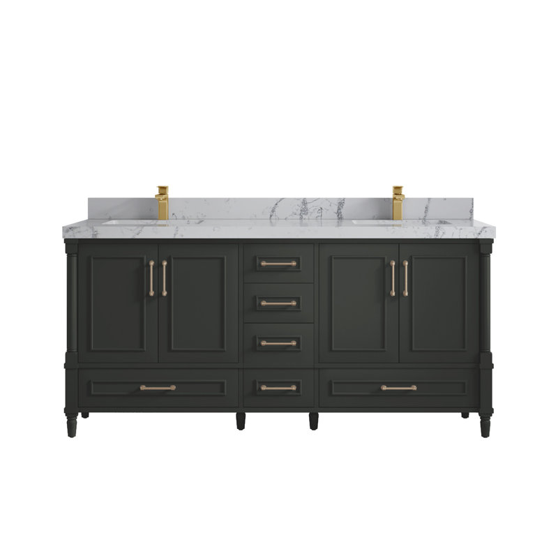 Aberdeen 72'' Double Bathroom Vanity with Top, Venatino, Blacktop
