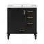 Ensemble de meuble-lavabo traditionnel noir de 30 po avec trois tiroirs, portes à fermeture douce et longues poignées en métal doré - pour les petites salles de bain-1003239295