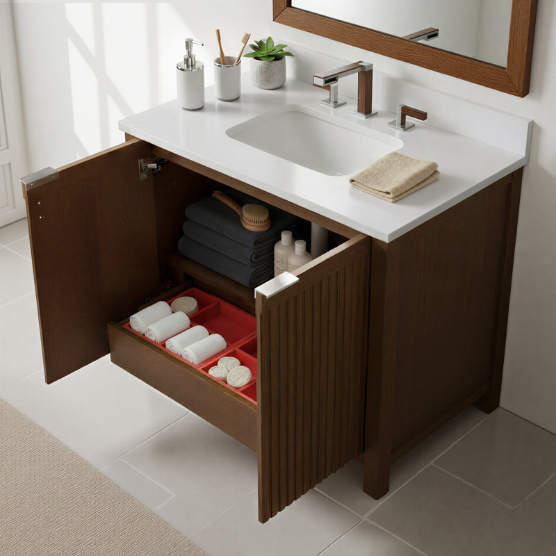 Meuble-lavabo simple de 36 po traversant Lines, Brun