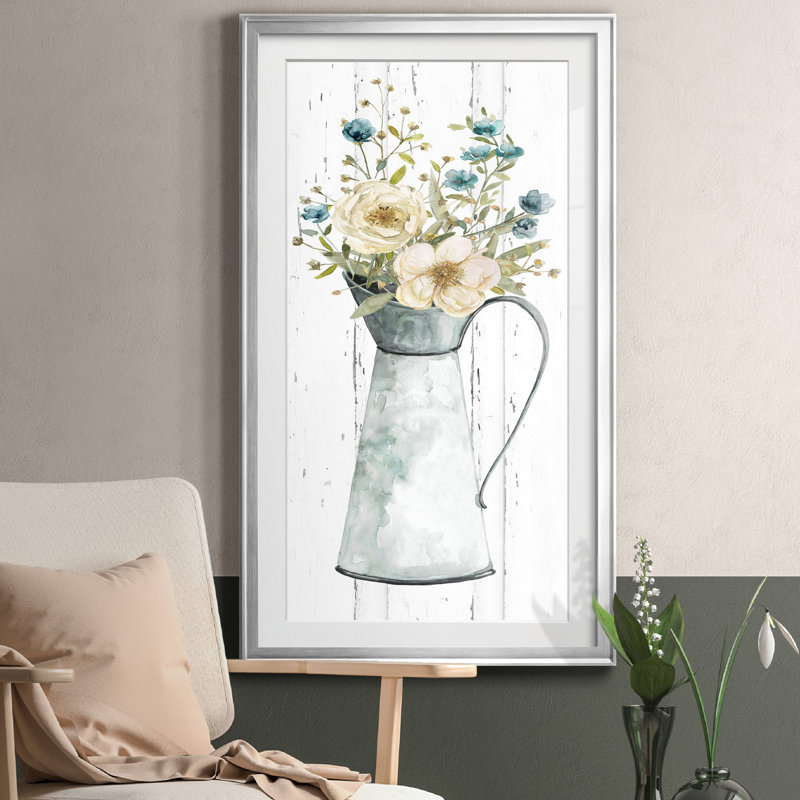 " Farmhouse Flower Bouquet II ", Silver Framed, 14.5" H x 26.5" W x 1.5" D