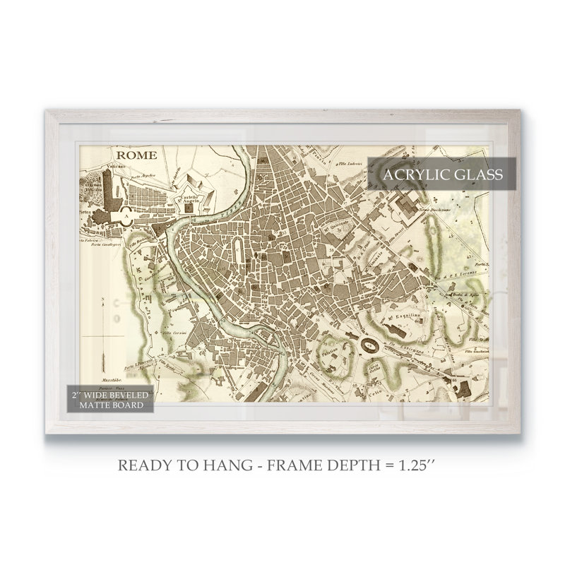 « custom sépia map of rome » par paul cezanne-cadre photo, impression sur papier, H 22 po x l 16 po x P 1 po, Blanc