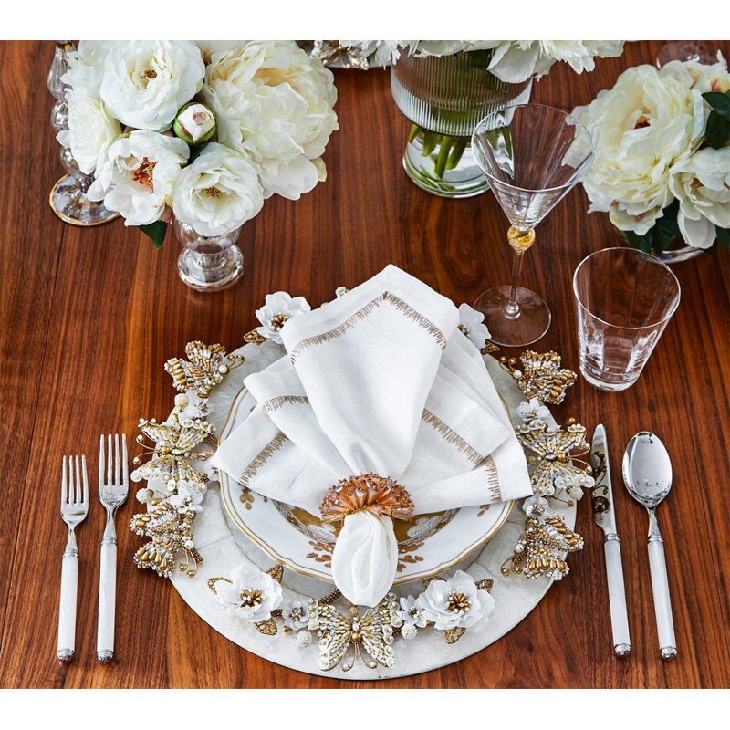 Filament 21" Linen Napkin, White/Gold/Silver