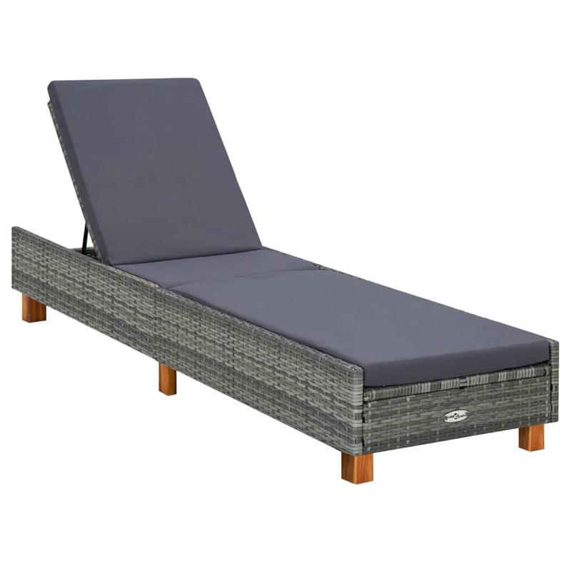 80" Long Reclining Acacia Single Chaise with Cushions, Gray, Gray