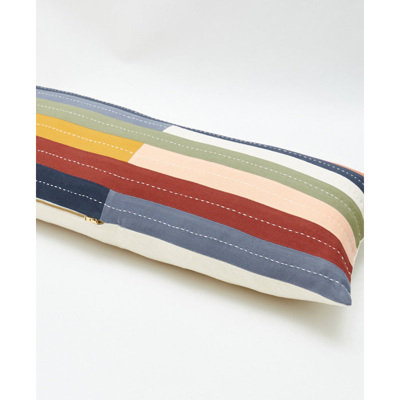 Checkered Lumbar Pillow, 12"H x 42"W, Blue/Red/Green Striped