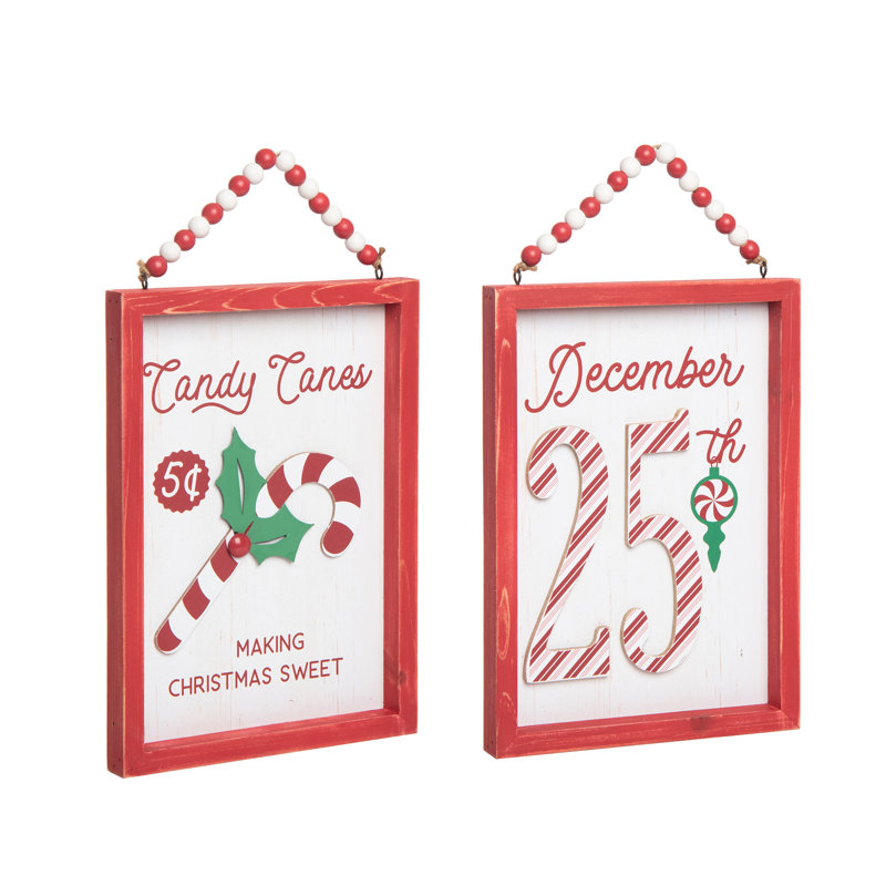  MDF Candy Cane Stripe Wall Decor Set of 2 Christmas Home Decorations