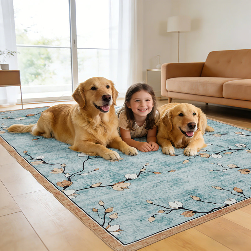 Tapis de salon, tapis floral rétro, tapis lavable antidérapant et à poils courts pour le salon, la chambre à coucher, la salle à manger