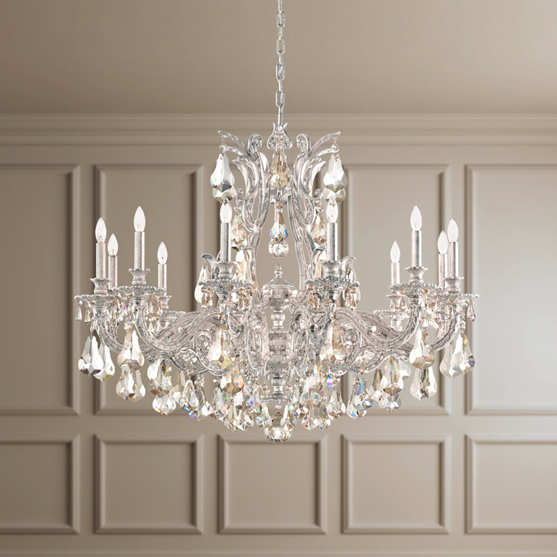 Sophia 12 Light 39in x 33in Chandelier in Heirloom Bronze with Clear Heritage Handcut Crystals, Antique Silver