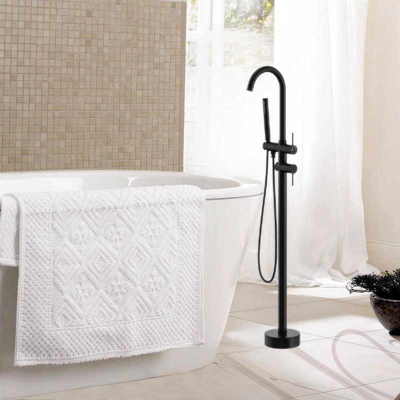 2 Handle Freestanding Tub Filler with Hand Shower and Diverter, Matte Black
