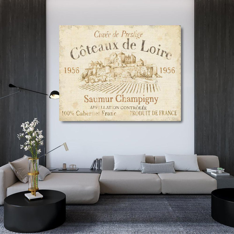 «Red Barrel Studio® Brissonnet, Daphne Gallery, art sur toile tendue« French Wine Label II Cream »78308, H 36 po x l 45 po