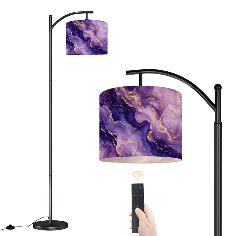 Lampe sur pied à DEL à intensité variable en marbre mauve et abstrait à tourbillons fluides, abat-jour réglable en hauteur avec télécommande, pour le salon, la chambre et le bureau