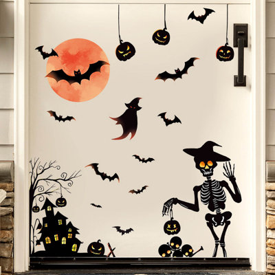 Halloween Red Castle Pumpkin Ghost Skeleton People Living Room Home Window Glass Decoration
