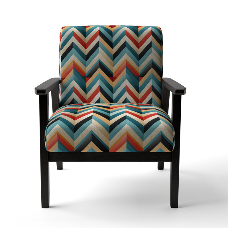 Cantina Upholstered Armchair, Blue/Red Polyester, Black Square Arms