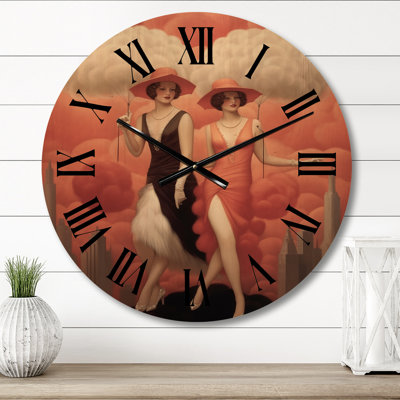 Art Deco Cosmopolitan Dancers - Fashion Woman Oversized Wood Wall Clock