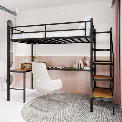 Sturdy Loft Bed With L-Shaped Desk, Large Storage, And Safety Railing, Ideal For Space-Saving And Multi-Functional Use