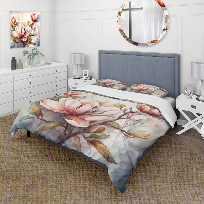 Ensemble de housse de couette Red Magnolia Symphony Bedding, Housse de couette pour grand lit et 2 taies décor