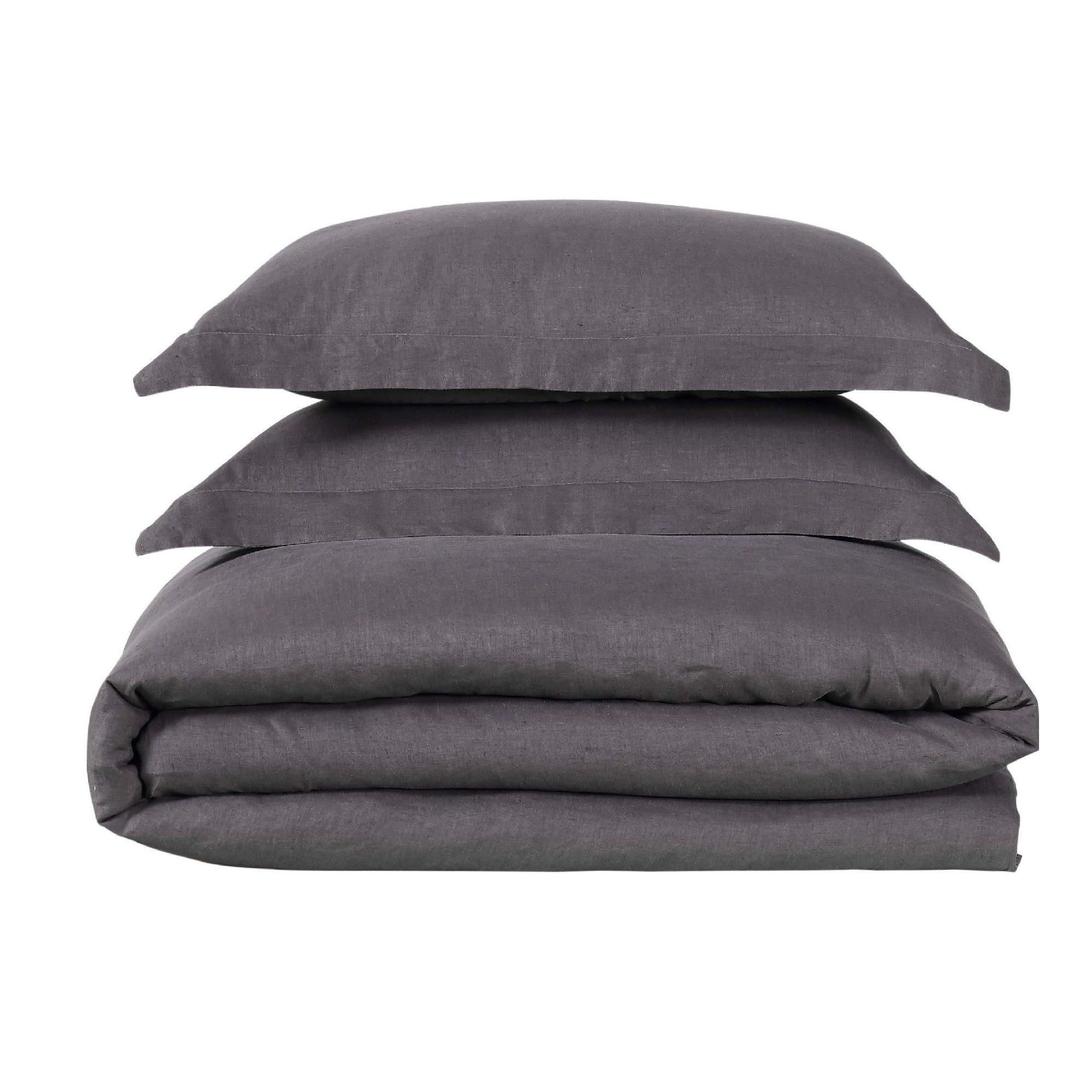 Nena 100% Linen Percale Duvet Cover Set, Full / Queen, Charcoal