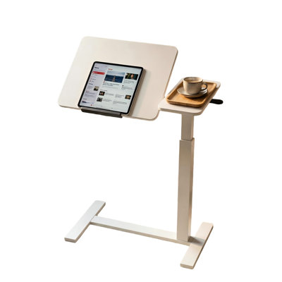 Portable Laptop Table, White, Height Adjustable, Angle With Flip Desktop, For Home And Hospital