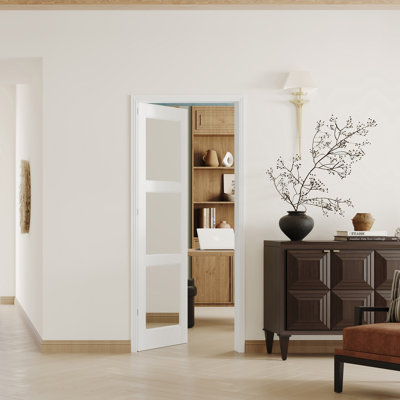 3 Panel Mirrored Interior Door – Prehung-Style White MDF Door Slabs with Frame & Hardware Kit (Door & Frame Ship Separately)