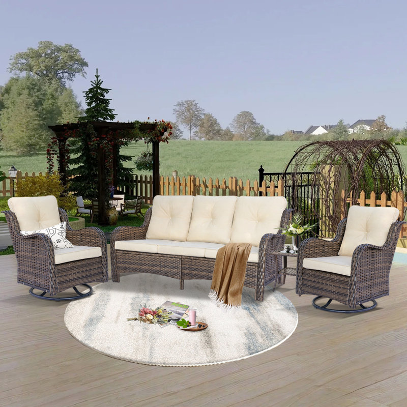 Shariden 5 - Person Patio Conversation Set with Cushions, Beige, Brown