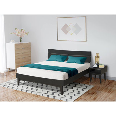 Joacima 2-Pcs Bedroom Set – Solid Wood Platform Bed Frame & Matching Nightstand, Mid-Century Modern, 800 lbs Capacity, No Box Spring Needed