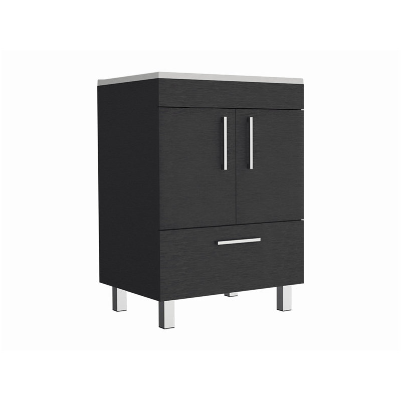 23.62'' Single Bathroom Vanity with Ceramic Top, Black