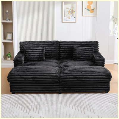 Canapé en tissu moelleux avec ports USB, porte-gobelets, noir pour le salon