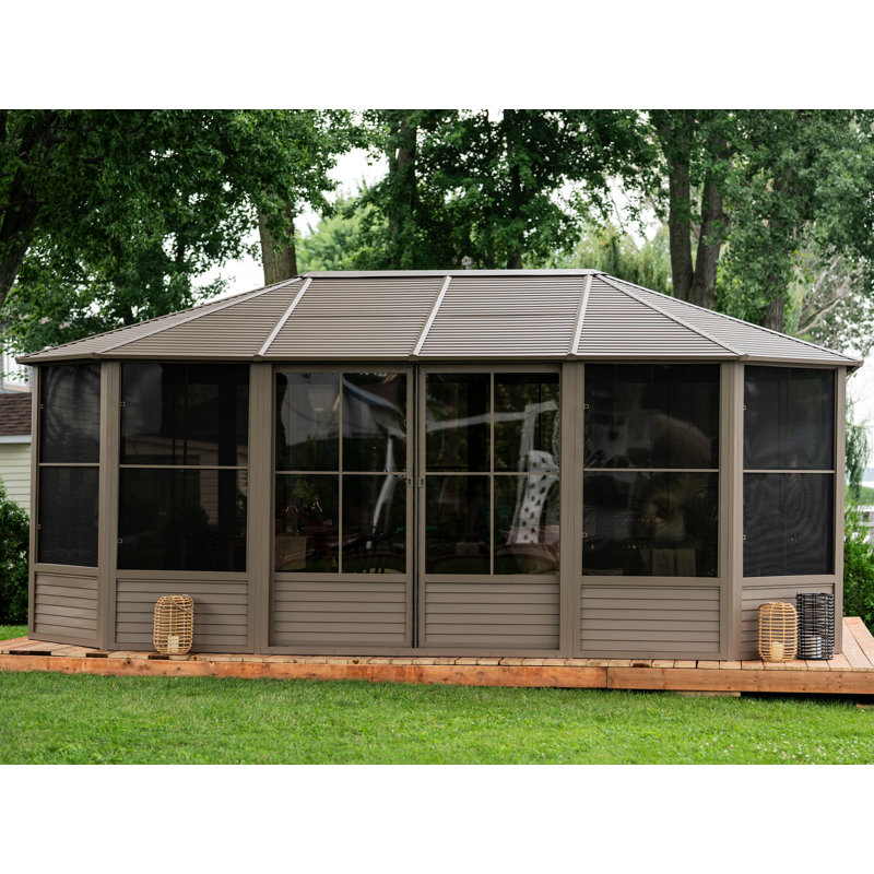 Gazebo Penguin Florence 3,65 m x 5,50 m, Solarium avec toit en métal - Sable, 18 pi. L 12 pi. D, Sable, Sable