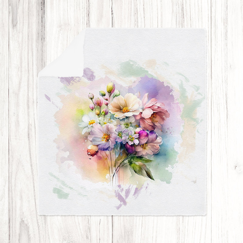 Throw Blanket, 68" W x 80" L, Floral/Abstract, Purple/Pink/White/Orange