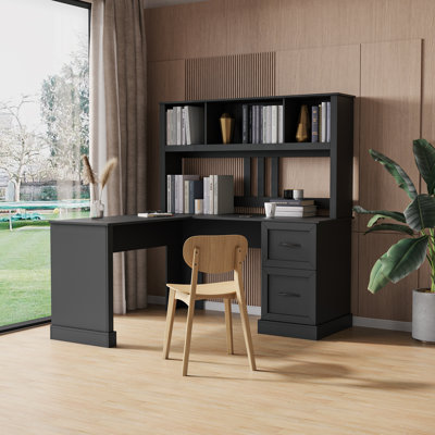 Bureau d'ordinateur à domicile avec huche, finition noir antique