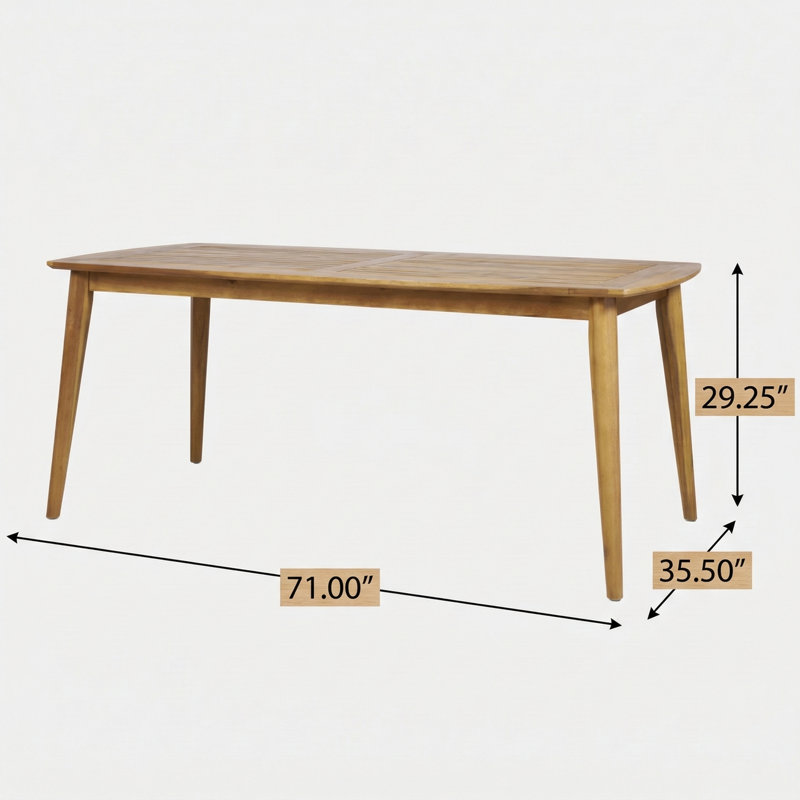 Table de salle à manger d'extérieur fabriquée avec une structure en bois d'acacia. Finition en teck.