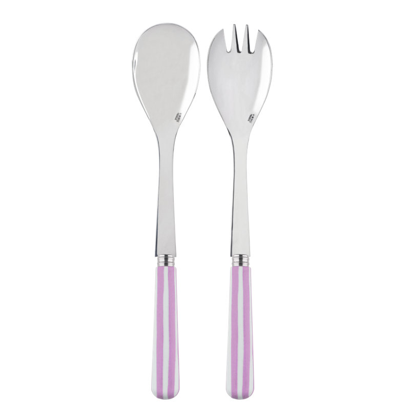 Sabre Paris - Salad Cutlery Set White Stripe, Pink